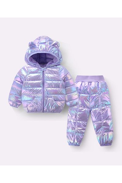 SAPS Full Sleeves Hooded Solid 3D Ears Detail Padded Jacket & Pants/Co-ord Set - Lavender