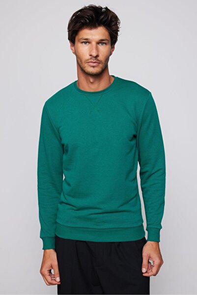 Tudors Φούτερ Unisex Oversize Wide Cut 100% βαμβακερό Basic Green Crew Neck Φούτερ