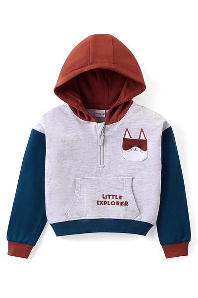 Babyhug Terry Knit Full Sleeve Hooded Front Zipper T-Shirt s & Kitten&Lounge Pants Set-Grey & Blue