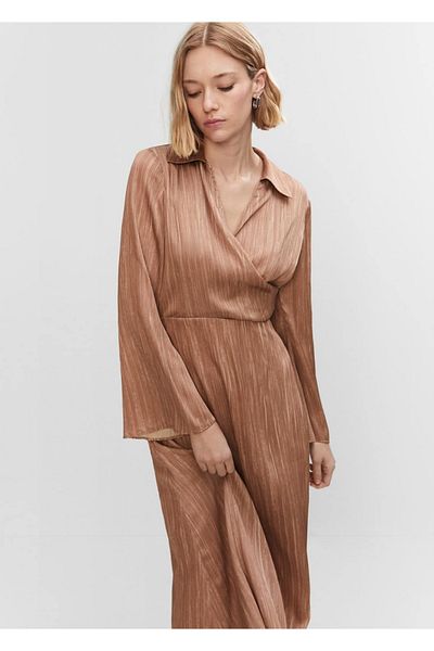MANGO Woman Σατέν πουκάμισο φόρεμα