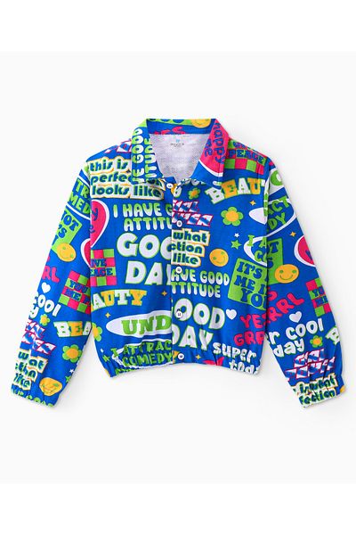 Ollington St. Ollington St. 100% Cotton Knit Full Sleeves Jacket & Joggers Co-Ord Set With Text Print - Multicolor