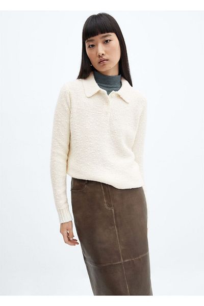 MANGO Woman Polo collar textured sweater