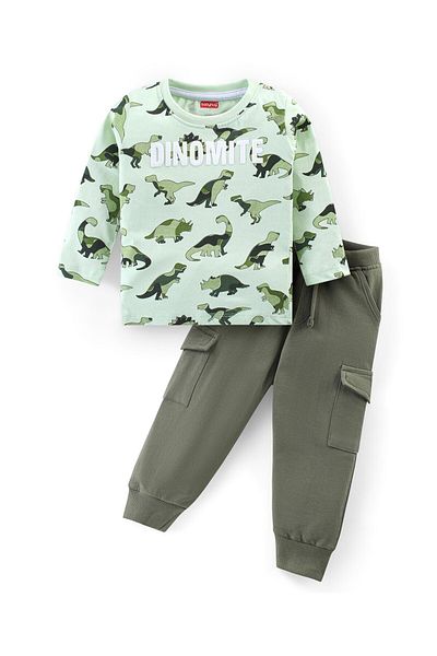 Babyhug - T-Shirt & Pant Set With Dino Print - Green
