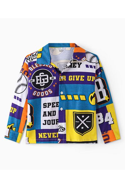 Ollington St. Ollington St.-100% Cotton Knit Full Sleeves Text Printed Shirt With Inner Tee & Joggers-Multicolor