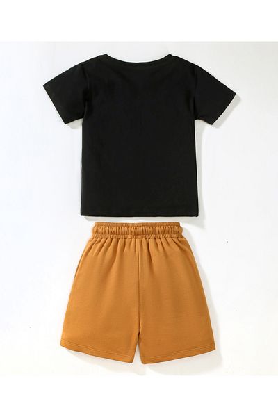SAPS Dino Graphic T-Shirt & Shorts Set - Black & Brown
