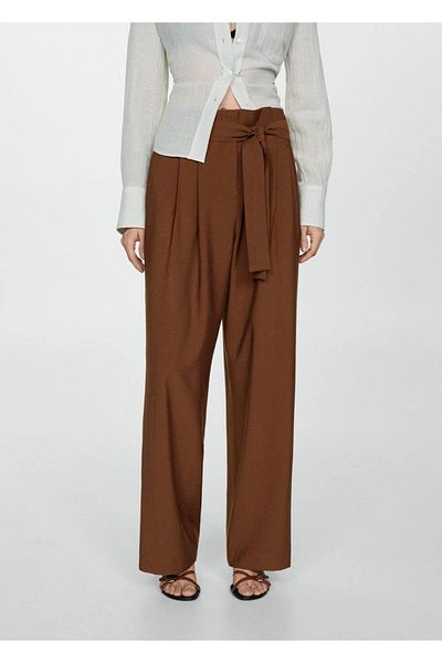 MANGO Woman Straight Cut Belt Detailed Trousers