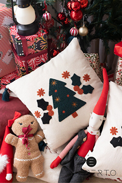 Ersperto Χειμερινή Πρωτοχρονιάτικη Σειρά - Κεντημένη Μαξιλαροθήκη με Πεύκο 1 Τεμάχιο 43x43cm