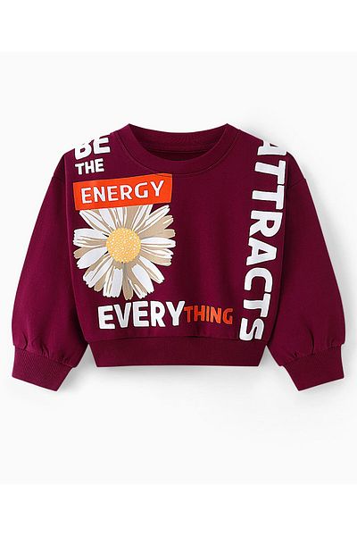 Ollington St. Ollington St. - 100% Cotton Knit Full Sleeves Sweatshirt & Loose Track Pants Floral & Print - Wine
