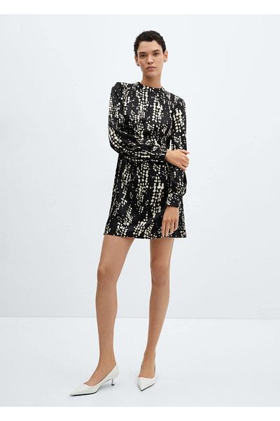 MANGO Woman Pleated Patterned Dress