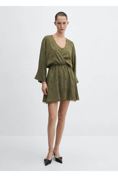 MANGO Woman Floral satin jacquard dress