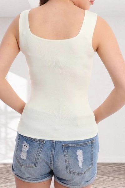 HayalGecesi Women's Undershirt - Oversized Square Neck, Thick Straps, Sleeveless, Slim Knitwear Blouse