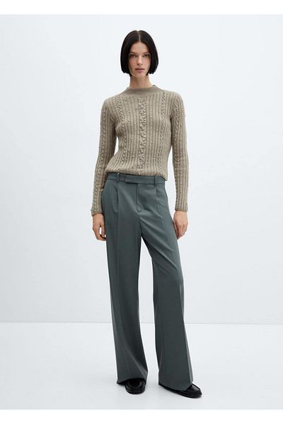 MANGO Woman Ribbed Strass Detailed Sweater