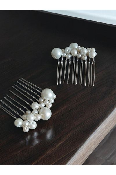 Eva Flore Pearled Bridal Engagement Maternity Hair Comb Hairpin 2 Pieces