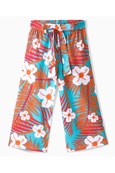 Ollington St. Ollington St. 100% Cotton Knit One Shoulder Frilled Top & Floral Printed Culottes - Pink & Blue