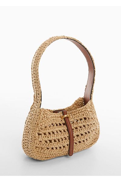 MANGO Woman Torba na ramię z naturalnego włókna