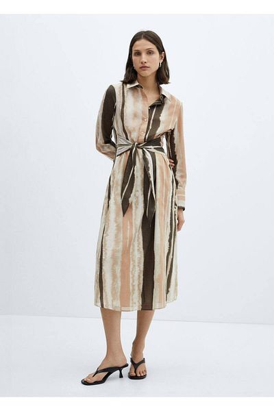 MANGO Woman Shirt Dress - Tie-Dye Tie-Detail