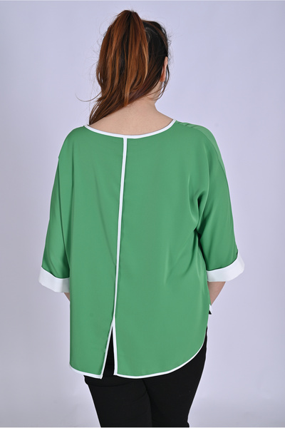 UNIQUE LADY Plain Stylish Large Size Women's Blouse with Piping