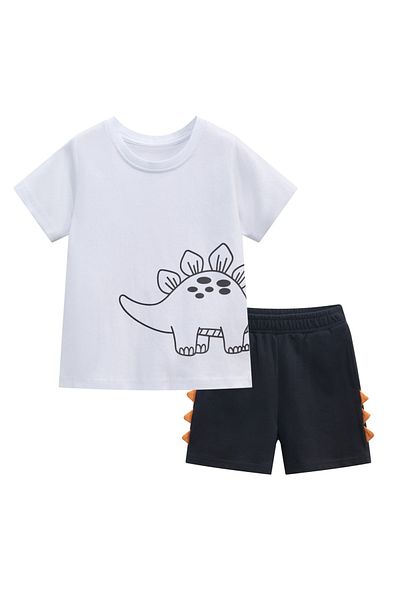 SAPS Dino Graphic T-Shirt & Shorts Set - White & Black