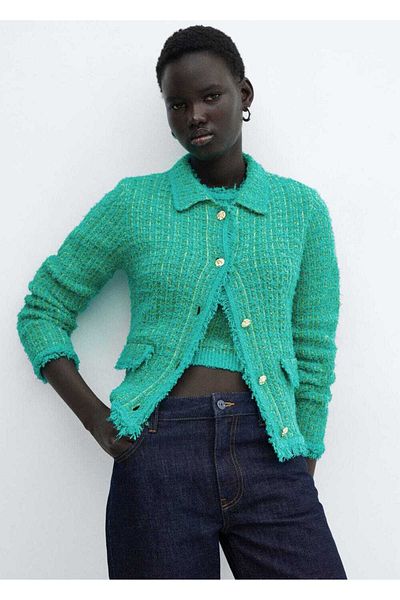 MANGO Woman Polo galléros tweed kardigán