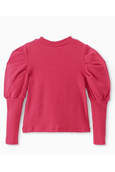 Ollington St. Cotton Knit Puff Sleeves Top & Floral Denim  Set Self Fabric Belt-Pink & Indigo