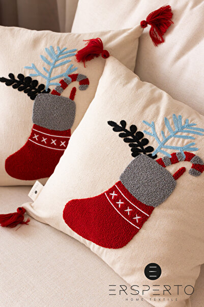 Ersperto Πρωτοχρονιάτικη Χειμερινή Σειρά Punch Κεντημένη Μαξιλαροθήκη 1 Τεμάχιο 43x43cm