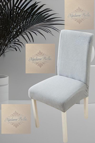 MADAME BELLA Καρέκλα με γκρι τετράγωνο σχέδιο - Ελαστική και πλενόμενη, Κάλυμμα καρέκλας μεγέθους 45x45x60