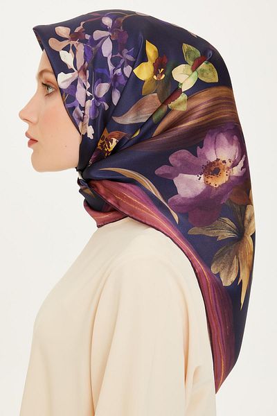 Armine Χειμερινό μεταξωτό κασκόλ 2025 - 9215-02 Navy Blue Purple Twill