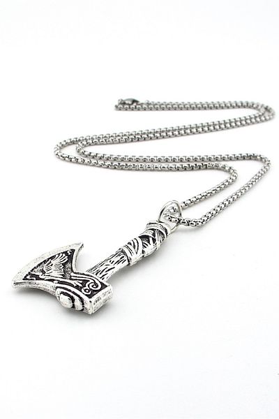 Solfera Viking Fenrir Wolf War Axe - Metal Necklace with Steel Chain Q0940