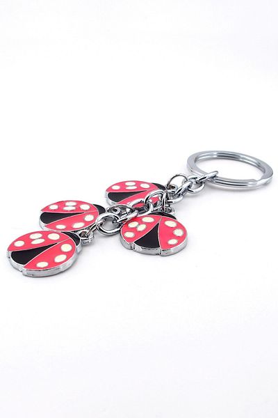 Solfera Ladybug Luck Symbol Pink White Metal Keychain - Kc156