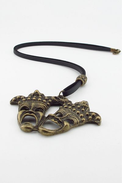 Solfera Theater Crying Smiley Faces Tragedy and Comedy Mask Leather Necklace Q0951