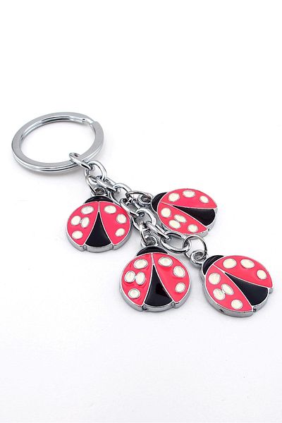 Solfera Ladybug Luck Symbol Pink White Metal Keychain - Kc156