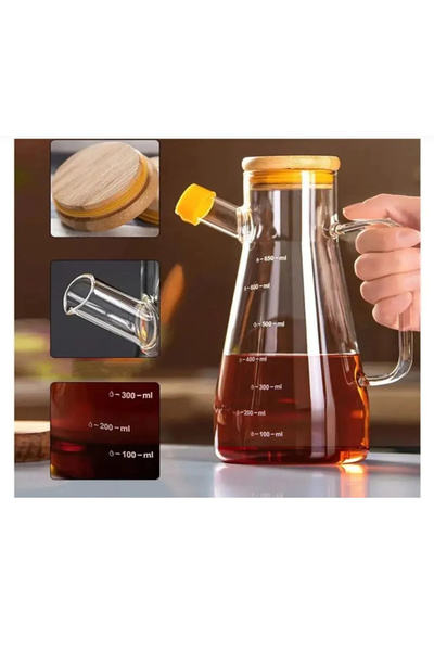 Okozturk Bambu Kapaklı 800ml Cam Yağdanlık Borosilikat