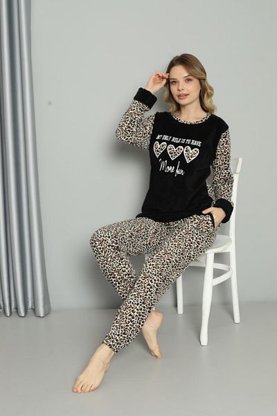 shopshop Set de pijamale din lână din țesătură Wellsoft de iarnă cu leopard negru