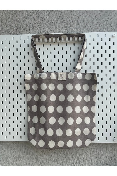 fimugift Fimu Gray Polka Dot Gusseted Linen Eco-Friendly Tote Bag, Shoulder Bag, Shopping