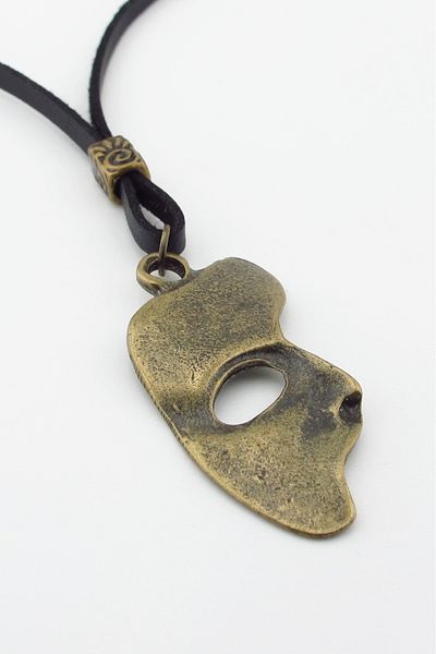 Solfera Theater Persona Half Mask Bronze Metal Black Leather Necklace Q0950