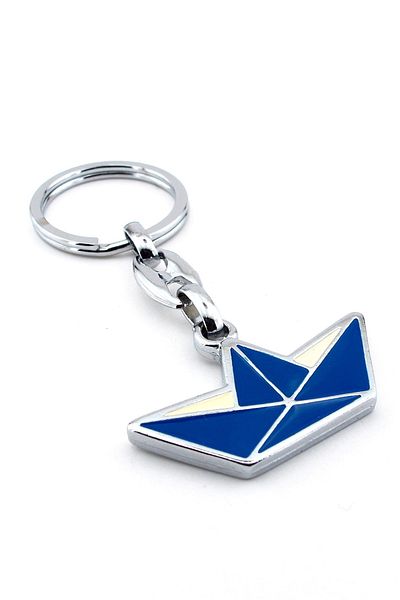 Solfera Blue Kayak Shaped Origami Boat - Paper Ship, Metal Keychain Kc160