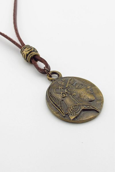 Solfera Ancient Greek Coin Locket Bronze Metal Real Leather Men Necklace Q0948
