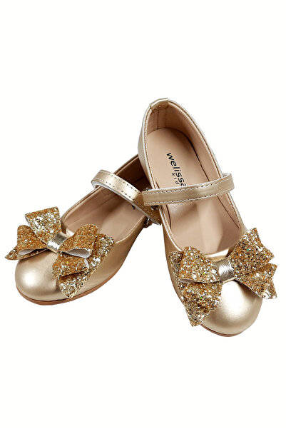 welissa Gold Bow Evening Dress Girls' Ballerinas