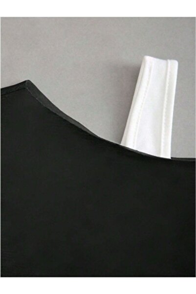 MOONBULL Kadın Tek Omuz Kalın Askılı Kurdele Baskılı Oversize Crop Sweatshirt