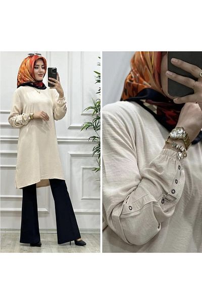 GGMM Ayrobin Fabric Plus Size Tunic with Sleeves Detail