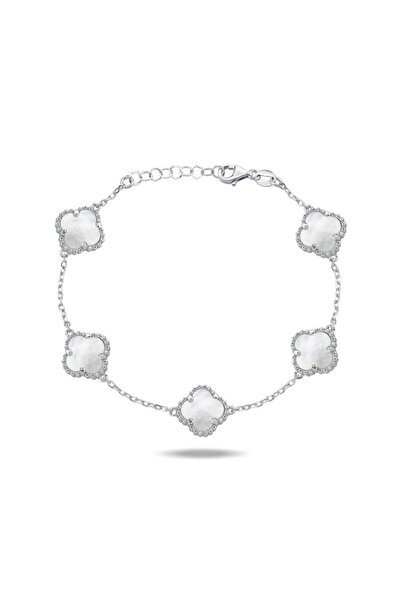 Inure Jewelry 925 Ayar Gümüş Çoklu Yonca Sedefli Bileklik