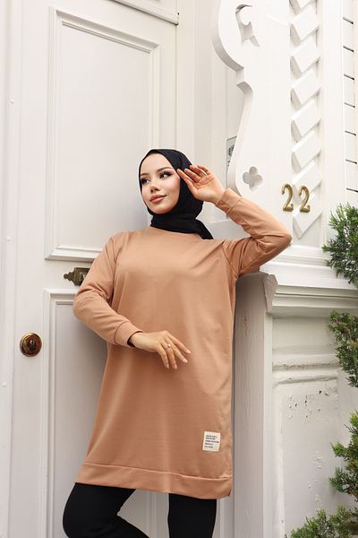 Atelier Lina Camel Hijab Tunic - Crew Neck, Two Thread