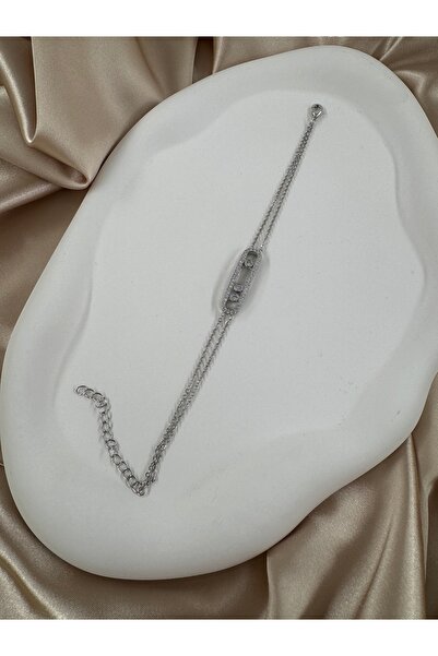 GLAURA Çelik Silver Zirkon Taşlı İnce Zincirli Messika Move Model Bileklik | ...