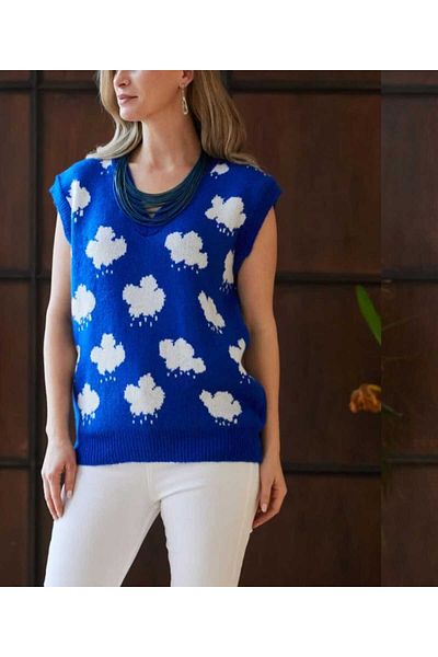 Butik Blue Cloud Patterned Knitwear Sweater