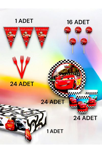 VibeHome 24 Person Cars Themed Premium Set - Birthday Party and Fun Events