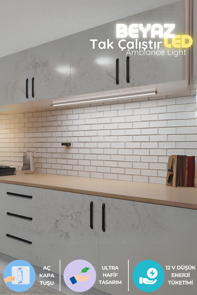 luciole Mutfak Tezgah Altı Led Işık Aç Kapa Beyaz Bar Yapışkanlı 1 Metre - Ab...