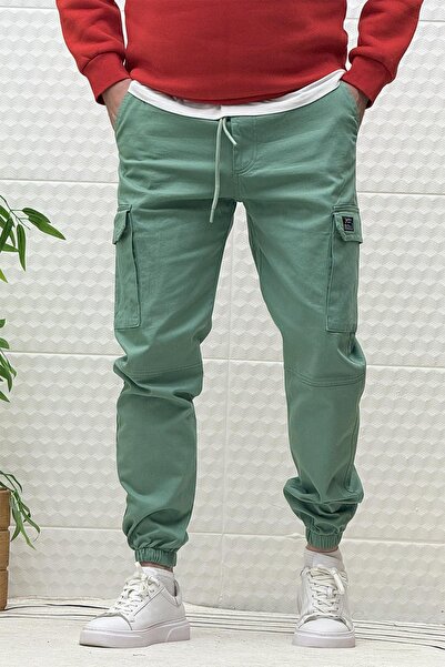 WAFRA Men's Elastic Waist Lycra Cargo Pocket Gabardine Trousers