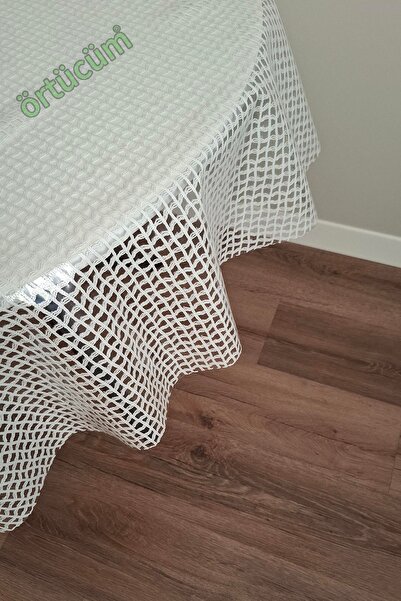 Örtücüm Beyaz Yuvarlak Hasır Örgü Desen Pvc Şeffaf Kaplama Kalın Dantel Lüks Muşamba Masa Örtüsü Silinebilir