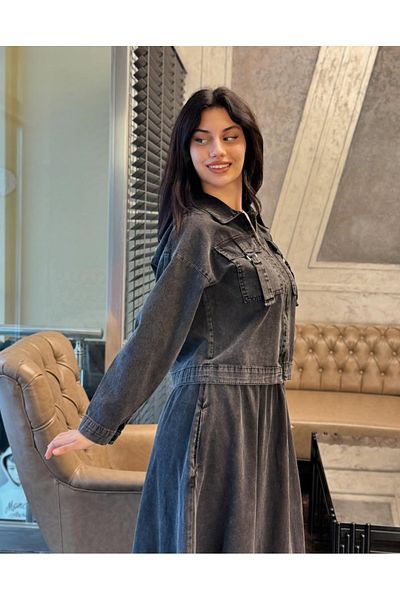 OlaLady Σετ γυναικεία τζιν φούστα με λεπτομέρεια τσέπης