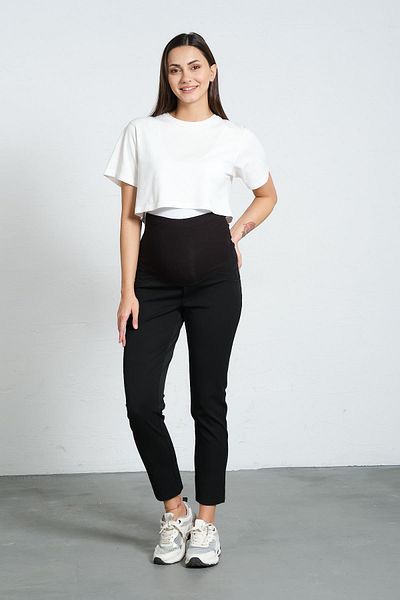 BUSA Black Gabardine Pants with Stretchy and Mom Fit - Pregnant with Abdominal Bands and Waist Adjustment